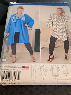 Simplicity Pattern 8097 Women’s Plus Sz 26W-32W Top Tunic Kimono Pants New Uncut